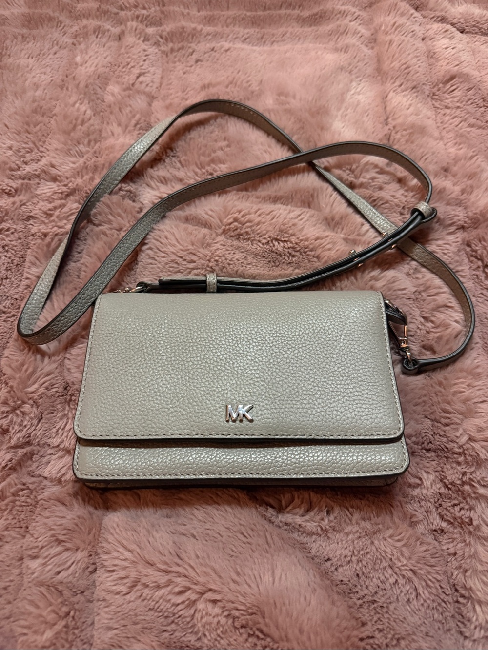Michael Kors Pebbled Leather Crossbody in Light Gray